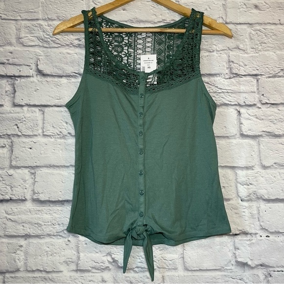 KISMET Vale Laurel Button Front Crochet Yoke Trim Sleeveless Top Extra Small - Picture 3 of 14